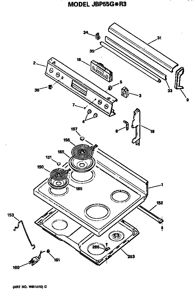 GE JBP55G*R3 cooktop diagram