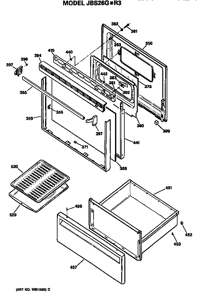 GE JBS26G*R3 door/utility drawer diagram