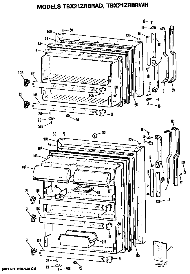 GE TBX21ZRBRWH doors diagram