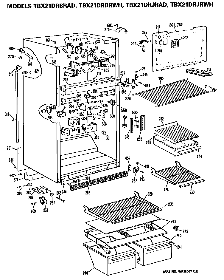 GE TBX21DRBRWH cabinet diagram