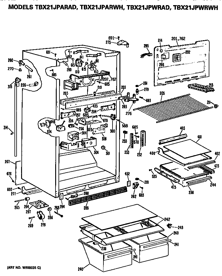 GE TBX21JPARAD cabinet diagram