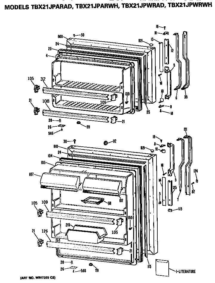 GE TBX21JPARAD doors diagram