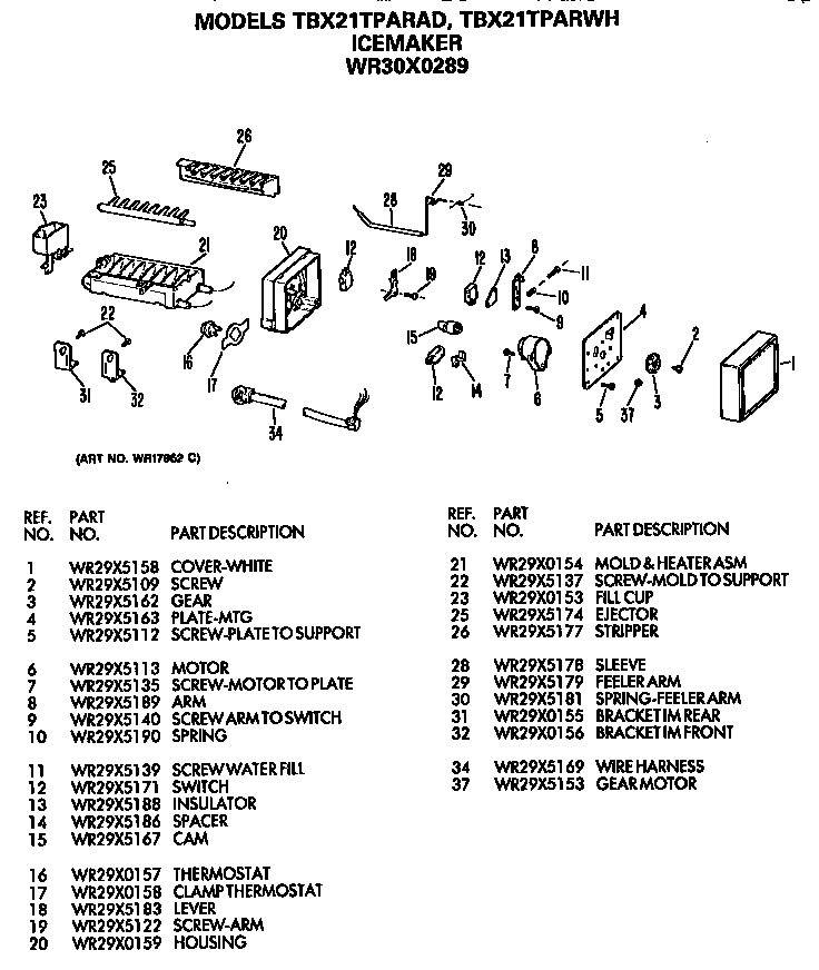 GE TBX21TPARAD icemaker diagram