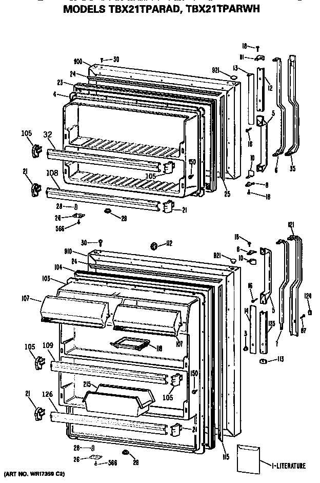 GE TBX21TPARAD doors diagram