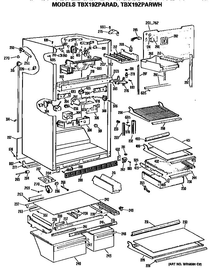 GE TBX19ZPARWH cabinet diagram