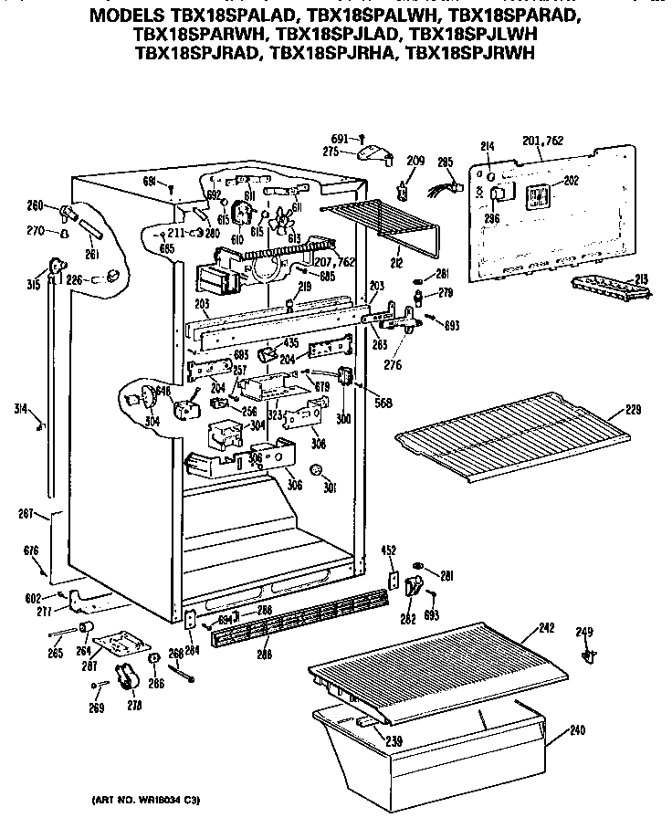 GE TBX18SPARAD cabinet diagram