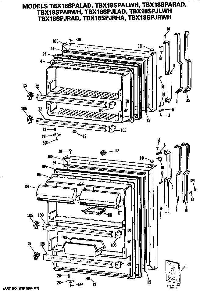 GE TBX18SPARAD doors diagram