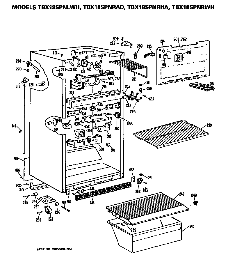 GE TBX18SPNRWH cabinet diagram