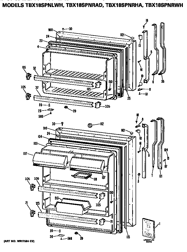 GE TBX18SPNRWH doors diagram