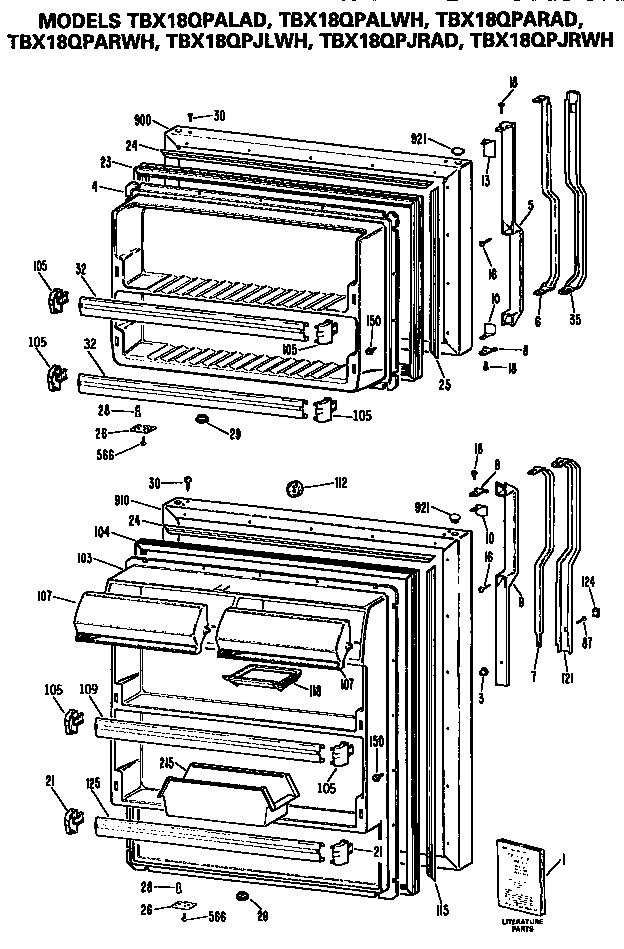 GE TBX18QPARWH doors diagram