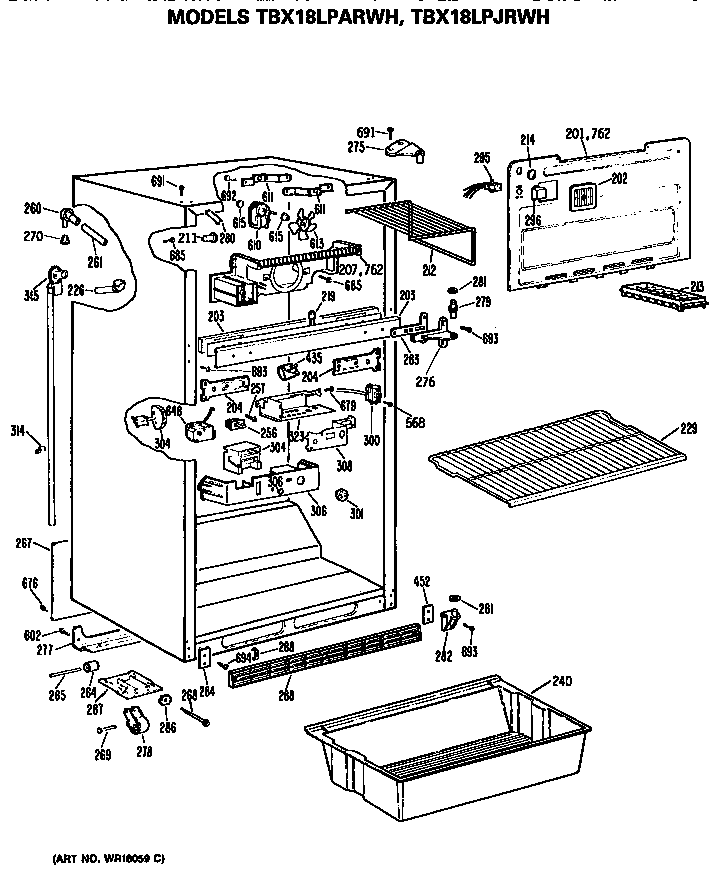 GE TBX18LPJRWH cabinet diagram