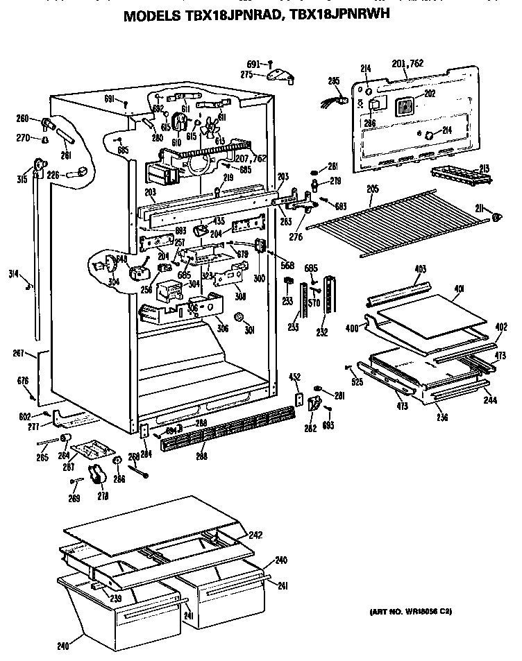 GE TBX18JPNRWH cabinet diagram