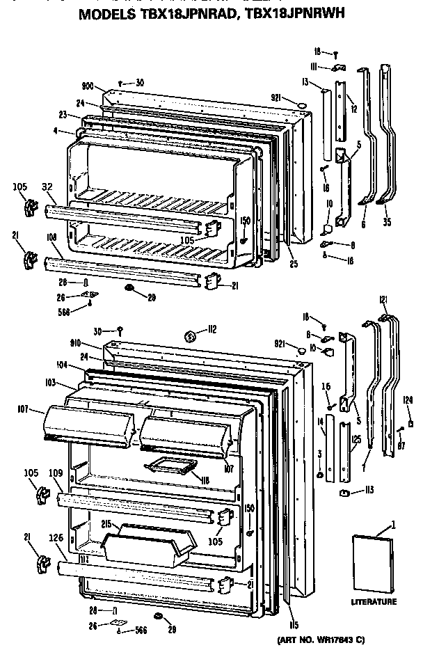 GE TBX18JPNRWH doors diagram