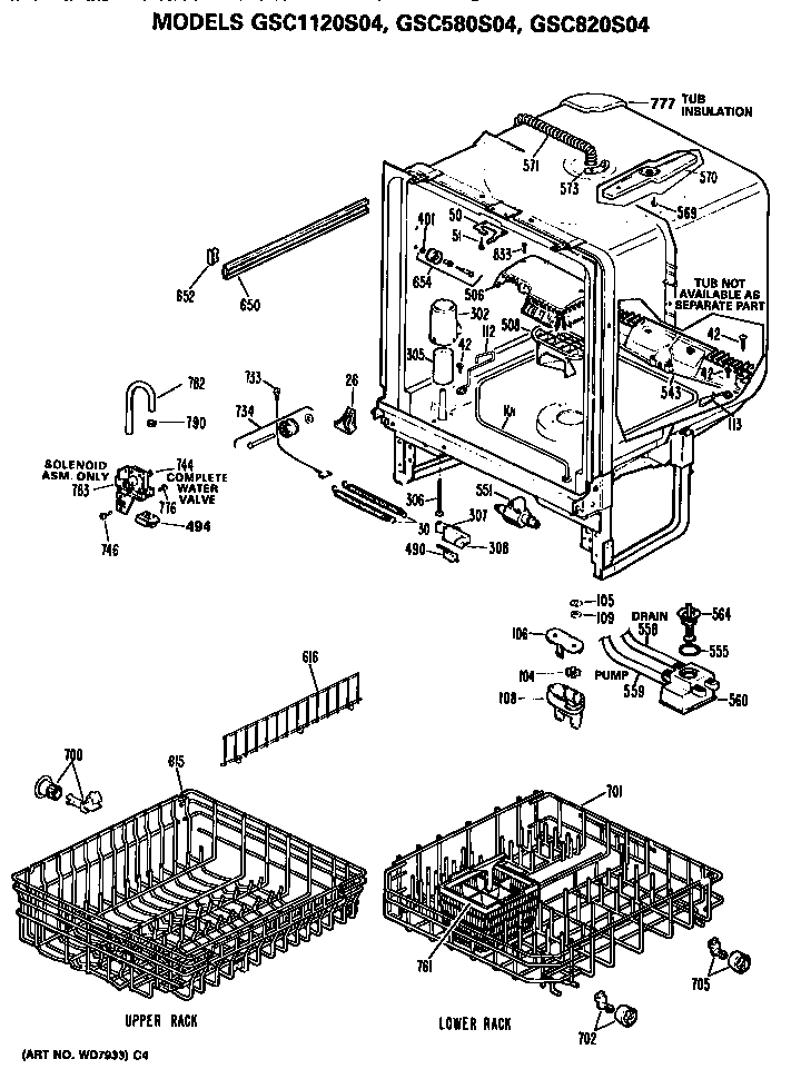 GE GSC580S04 tub/racks diagram
