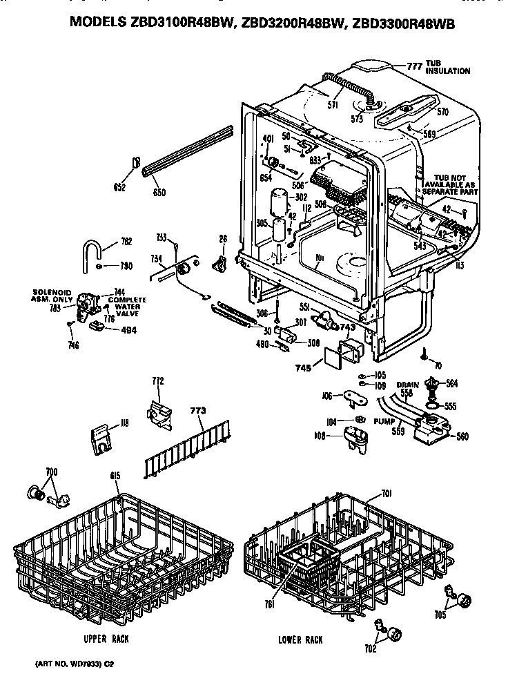 GE ZBD3300R48WB tub/racks diagram
