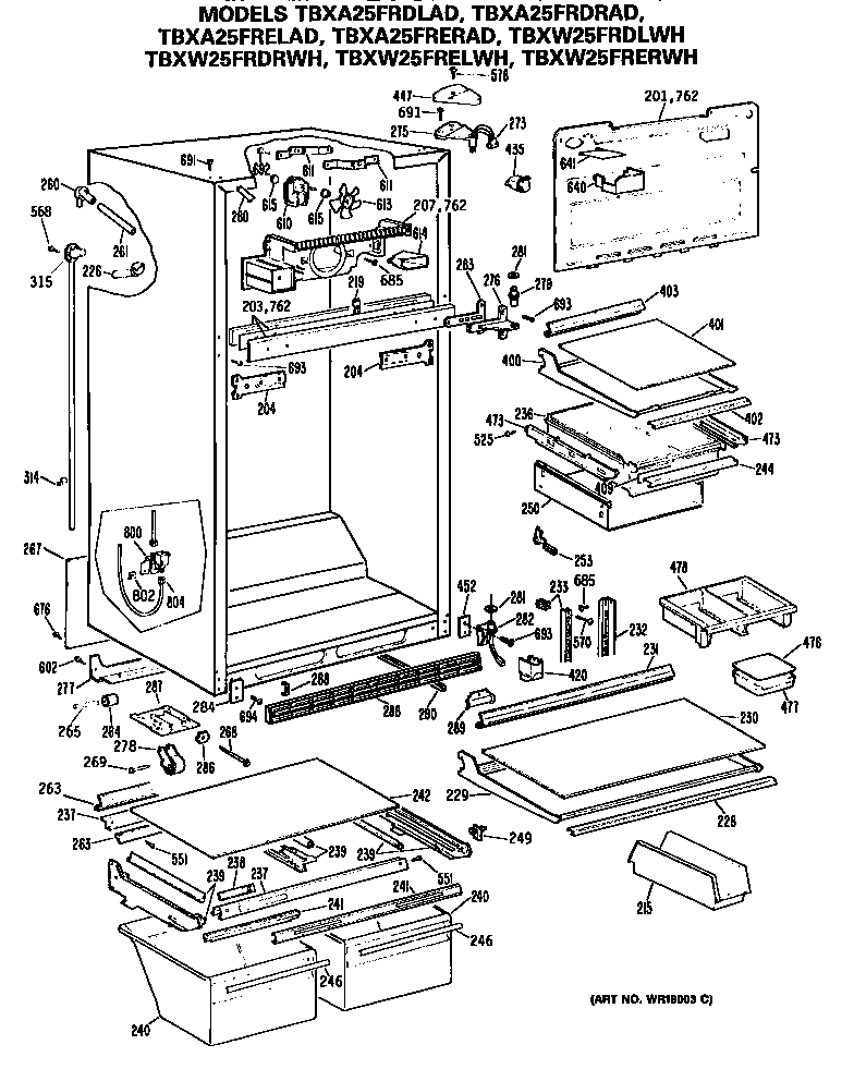 GE TBXA25FRERAD cabinet diagram