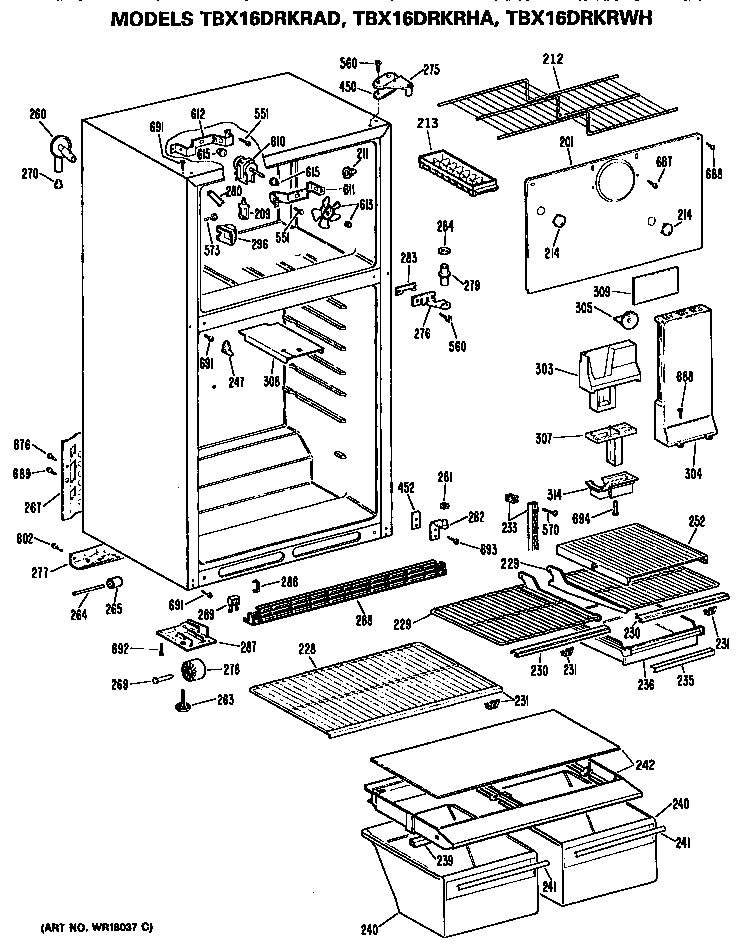 GE TBX16DRKRAD cabinet diagram
