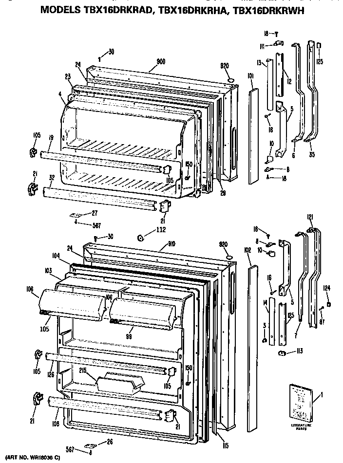 GE TBX16DRKRAD doors diagram