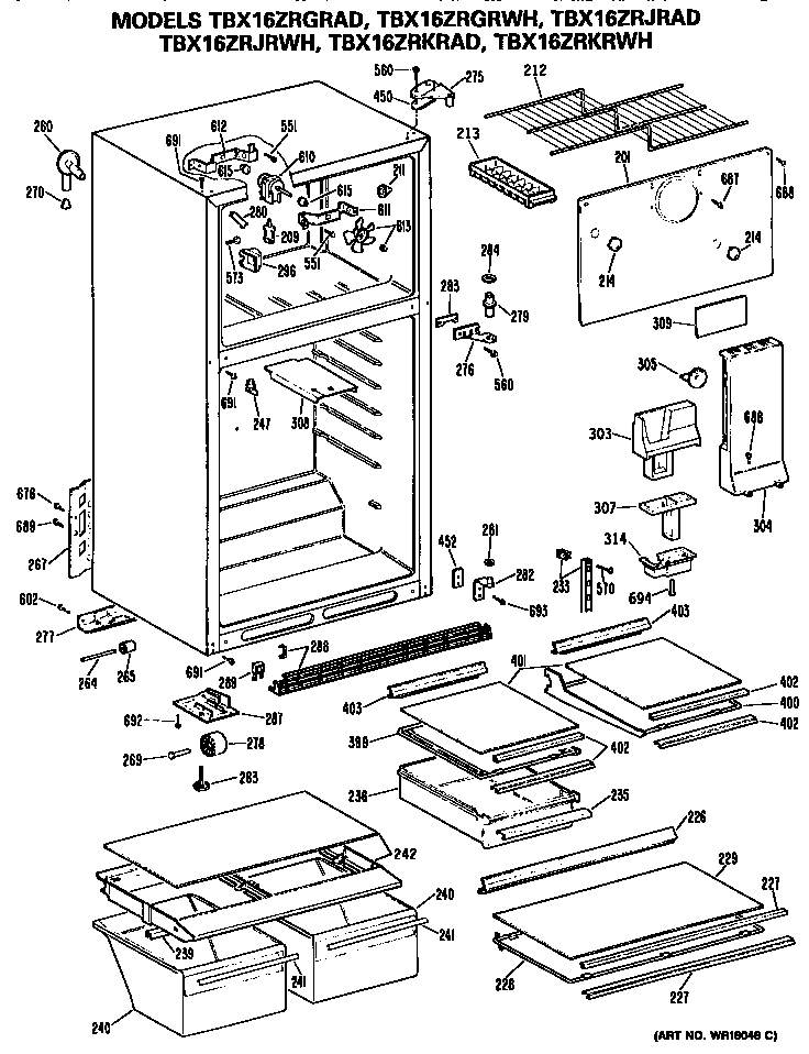 GE TBX16ZRKRWH cabinet diagram
