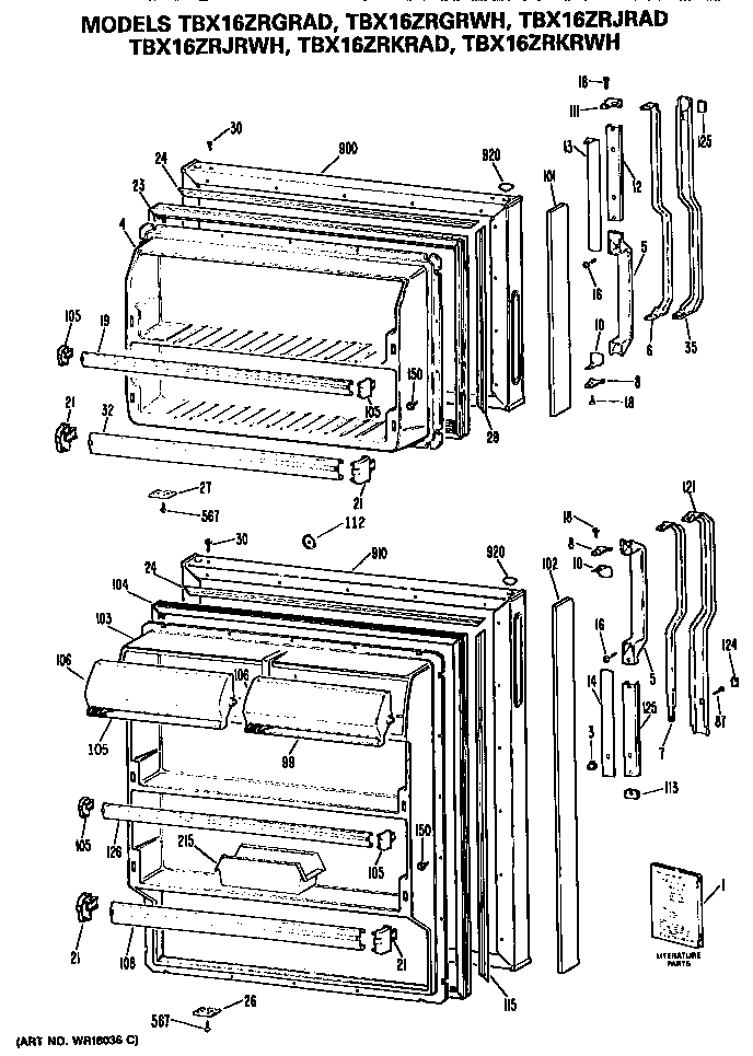 GE TBX16ZRKRWH doors diagram