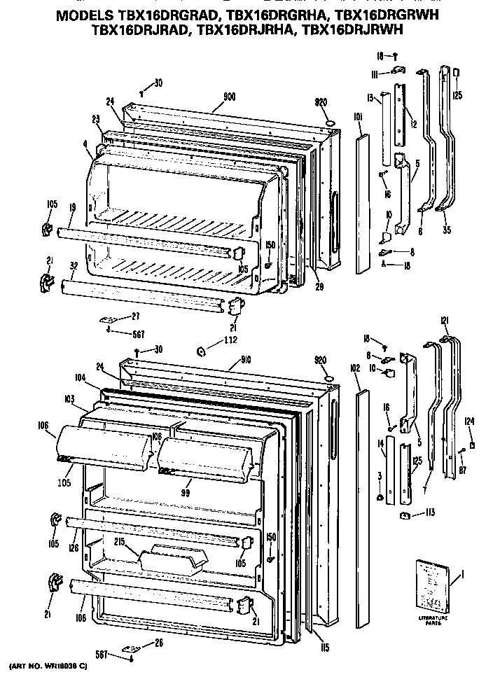 GE TBX16DRGRAD doors diagram