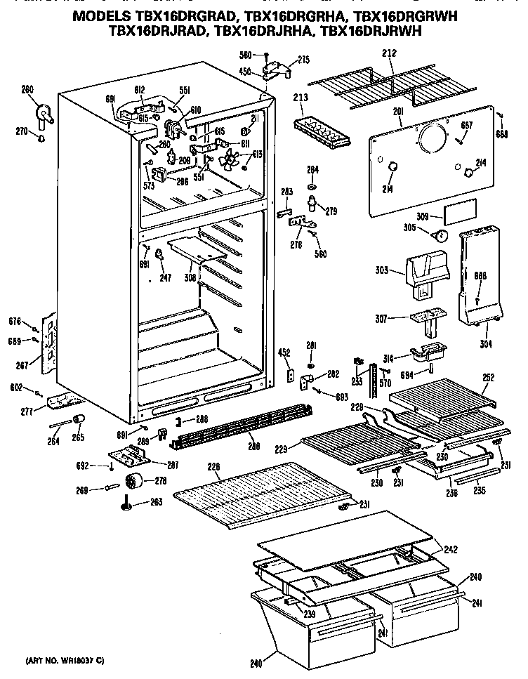 GE TBX16DRGRAD cabinet diagram