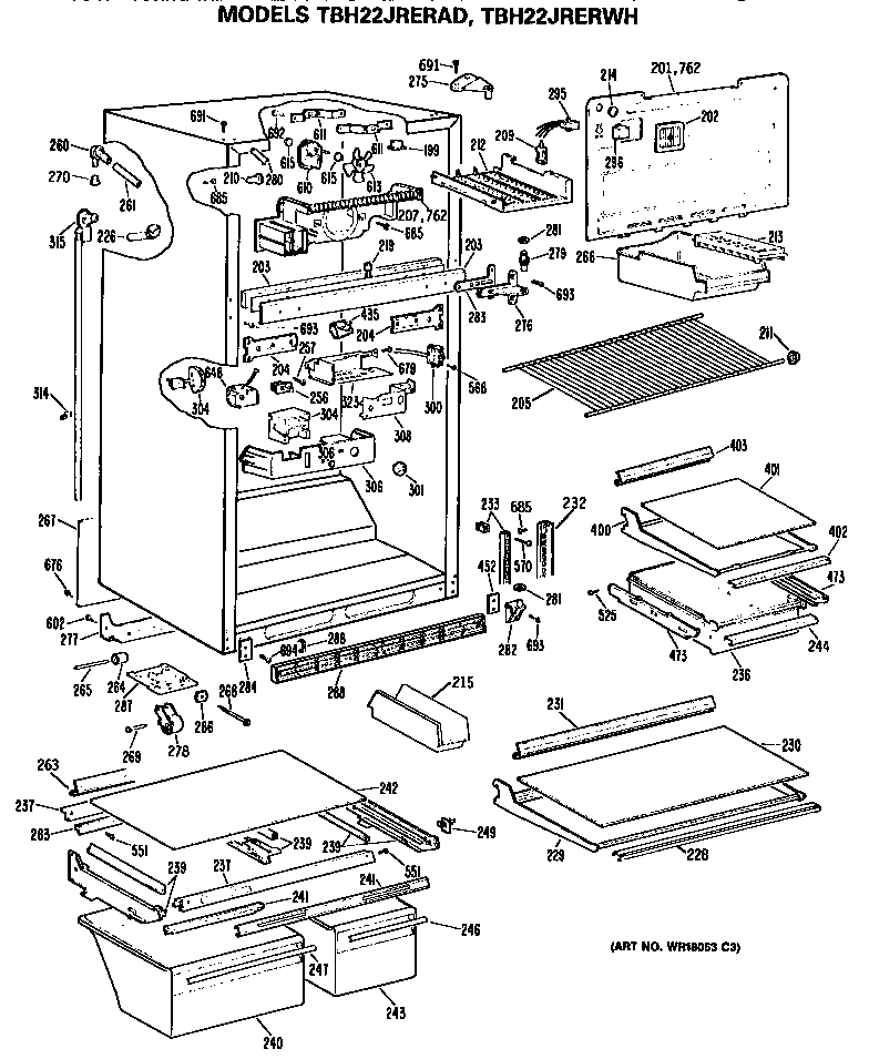 GE TBH22JRERAD cabinet diagram