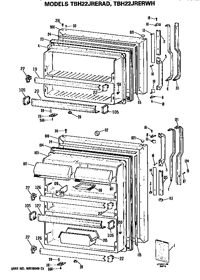 GE TBH22JRERAD doors diagram