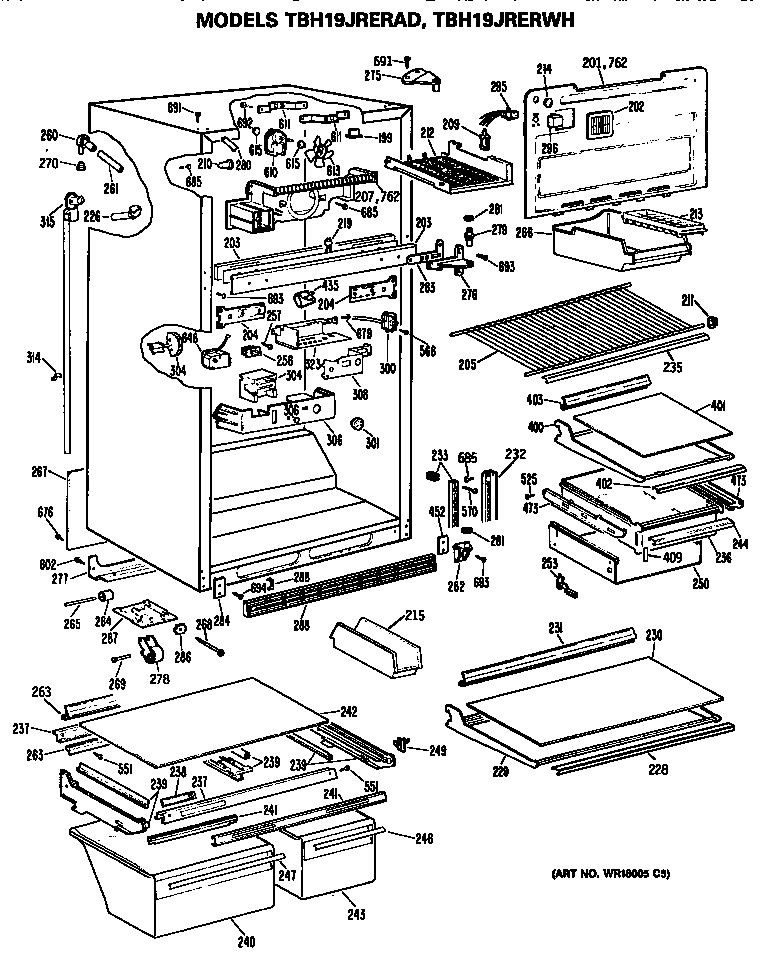 GE TBH19JRERWH cabinet diagram
