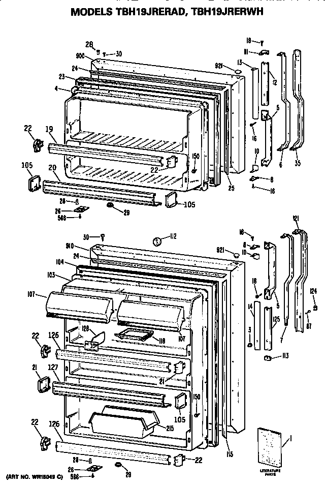 GE TBH19JRERWH doors diagram