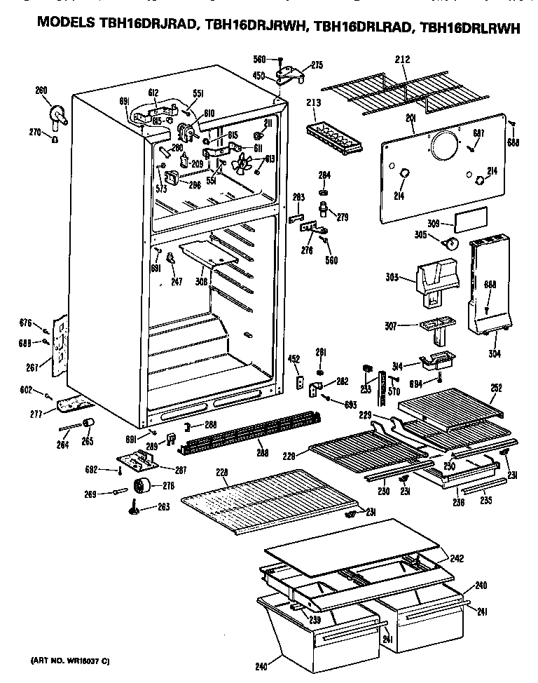 GE TBH16DRLRWH cabinet diagram