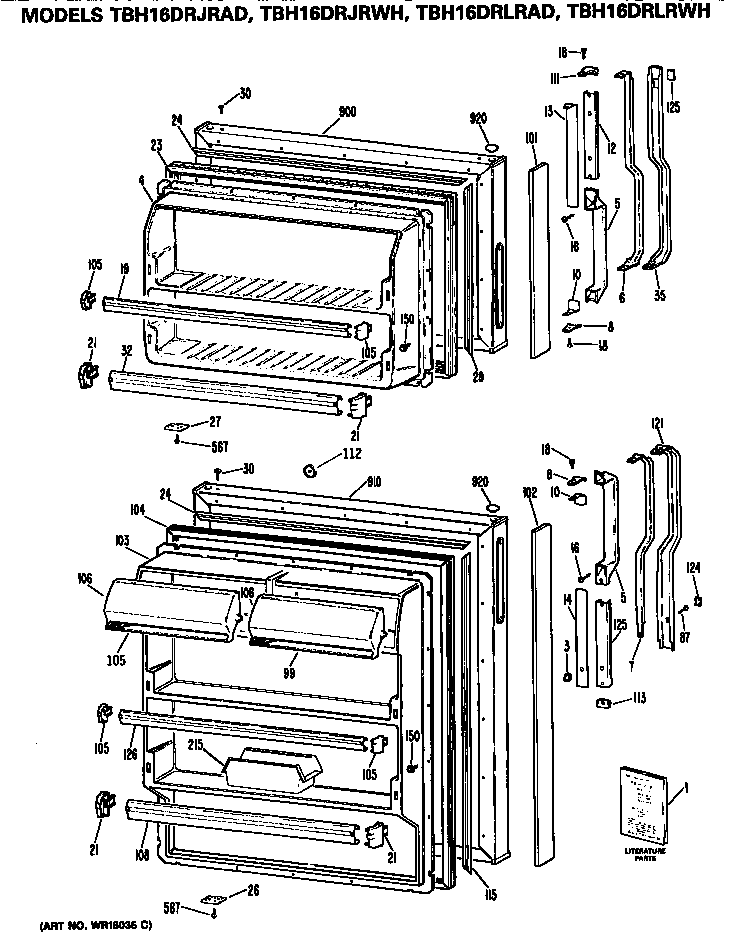 GE TBH16DRLRWH doors diagram