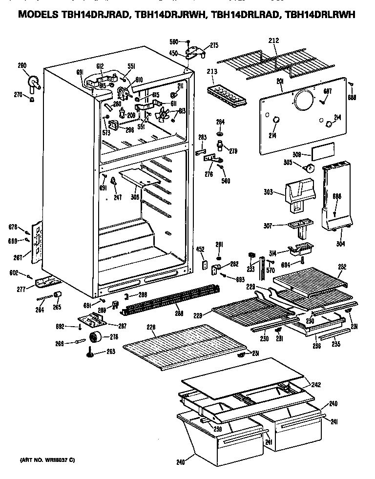 GE TBH14DRJRAD cabinet diagram