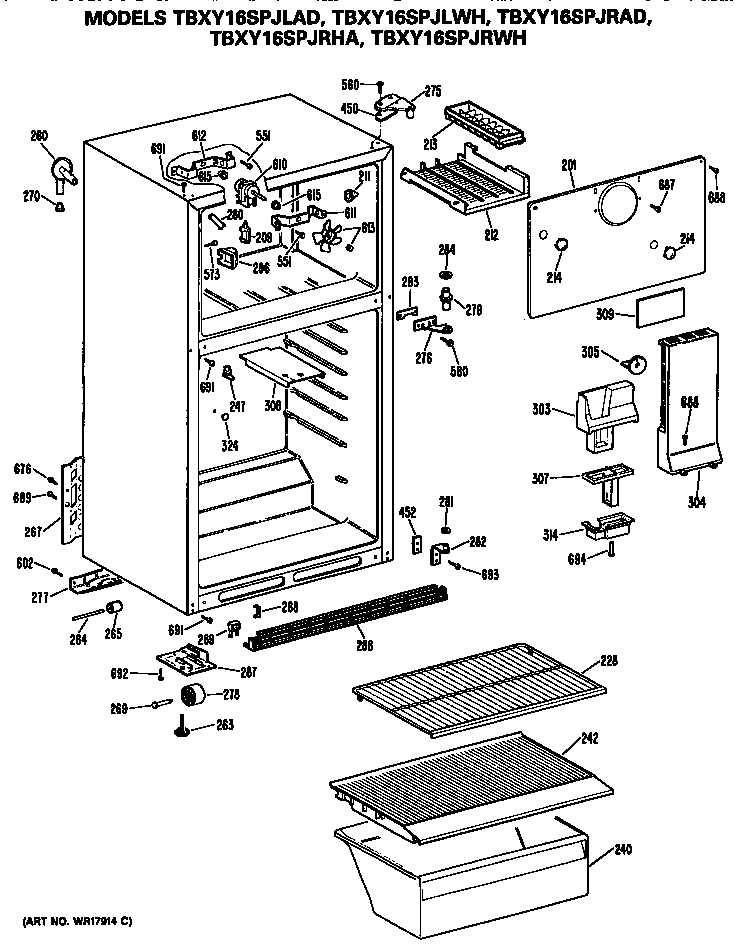 GE TBXY16SPJRAD cabinet diagram