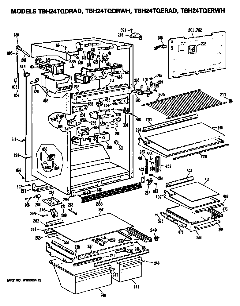 GE TBH24TQDRWH cabinet diagram