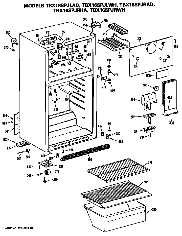 GE TBX16SPJRHA cabinet diagram