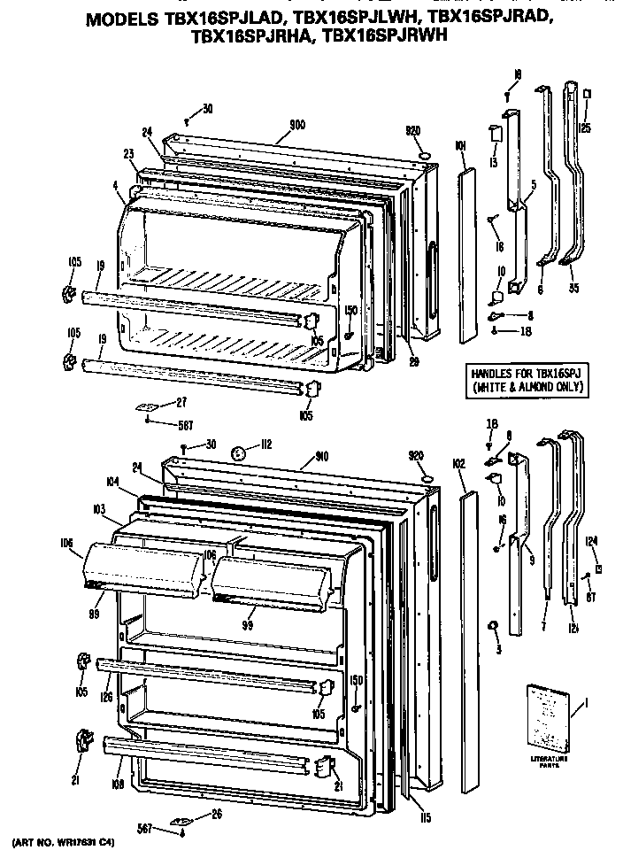 GE TBX16SPJRHA doors diagram