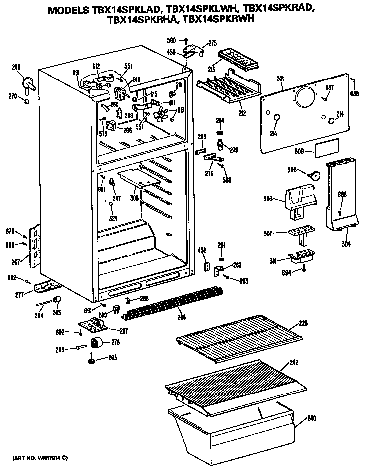 GE TBX14SPKRWH cabinet diagram