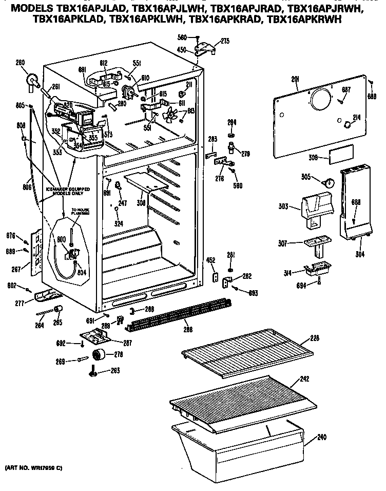 GE TBX16APKLWH cabinet diagram