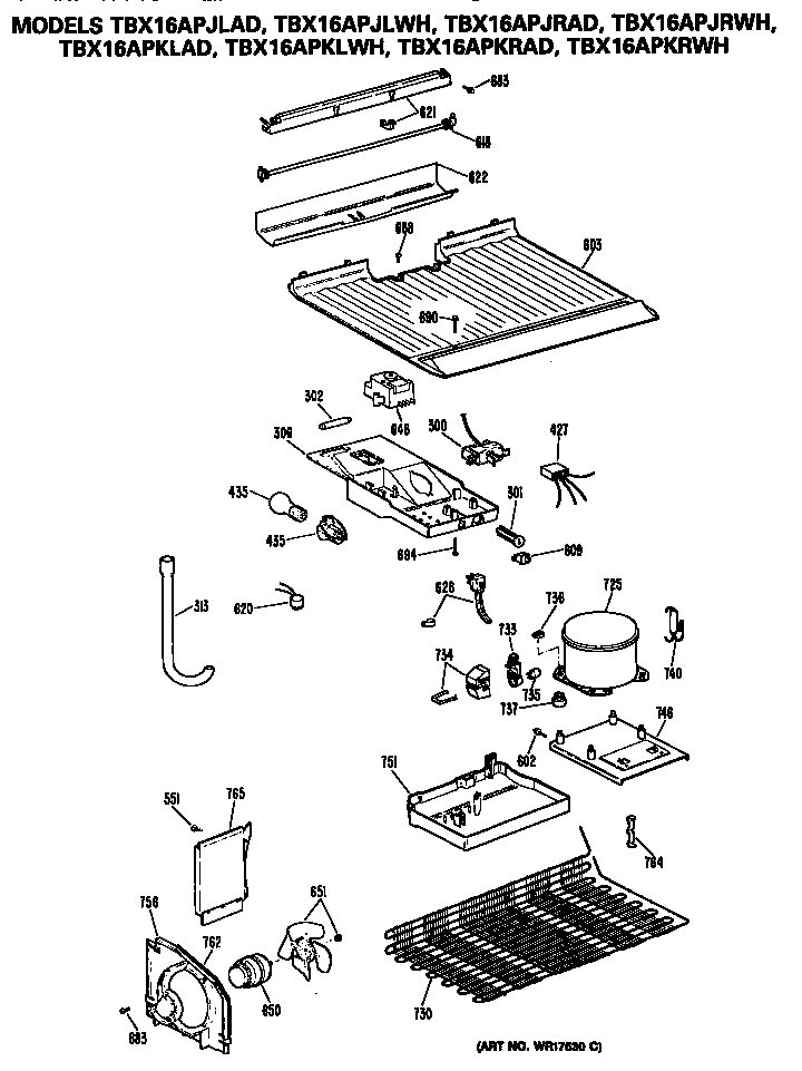 GE TBX16APKLWH unit diagram