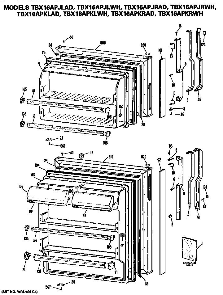 GE TBX16APKLWH doors diagram