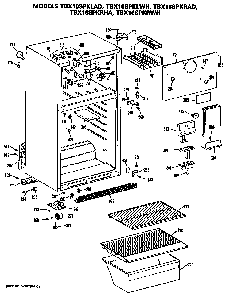 GE TBX16SPKRAD cabinet diagram