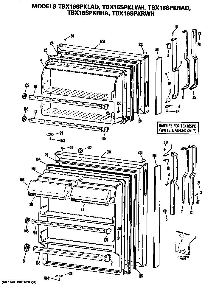 GE TBX16SPKRAD doors diagram