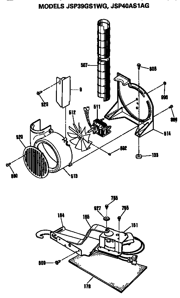GE JSP40AS1AG exhaust and door latch diagram