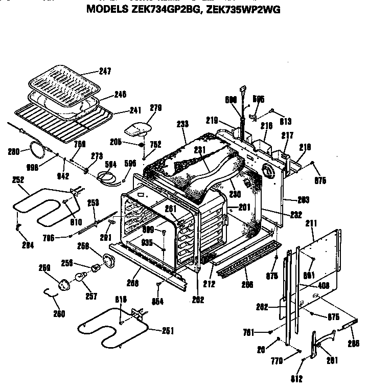 GE ZEK734GP2BG main body diagram