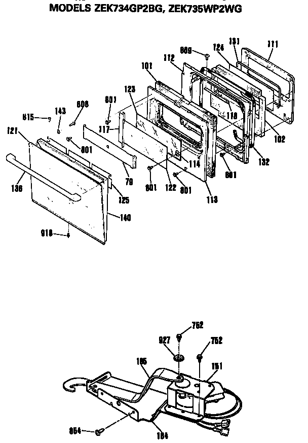 GE ZEK734GP2BG door/latch diagram