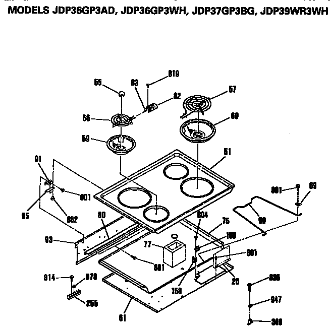 GE JDP37GP3BG cooktop diagram