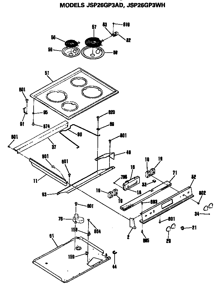 GE JSP26GP3WH top and controls diagram