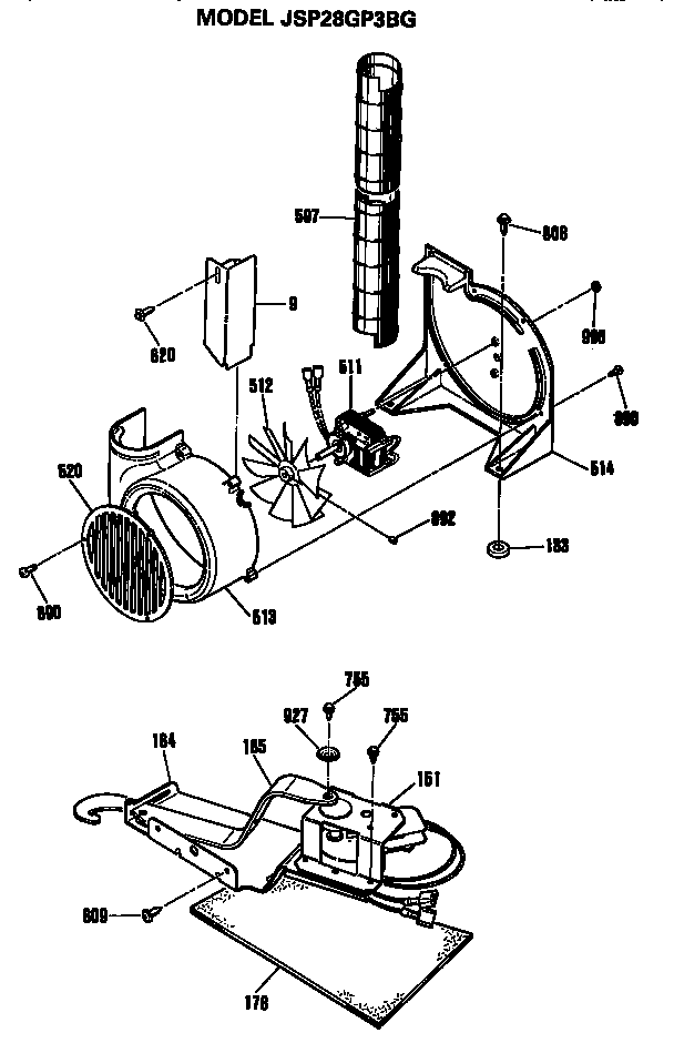GE JSP28GP3BG exhaust and door latch diagram