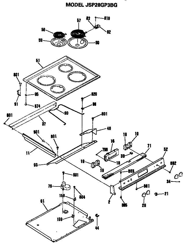GE JSP28GP3BG top and controls diagram